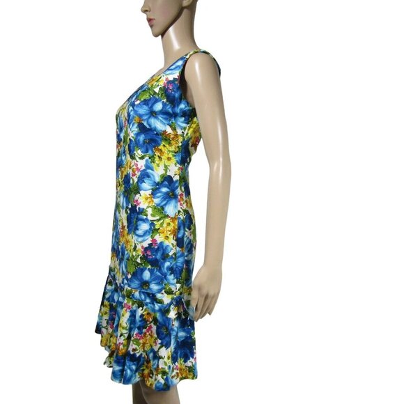 VINTAGE 70s S Blue Hawaiian Floral Tropical Luau Retro Mod Ruffle Dress - Picture 4 of 10